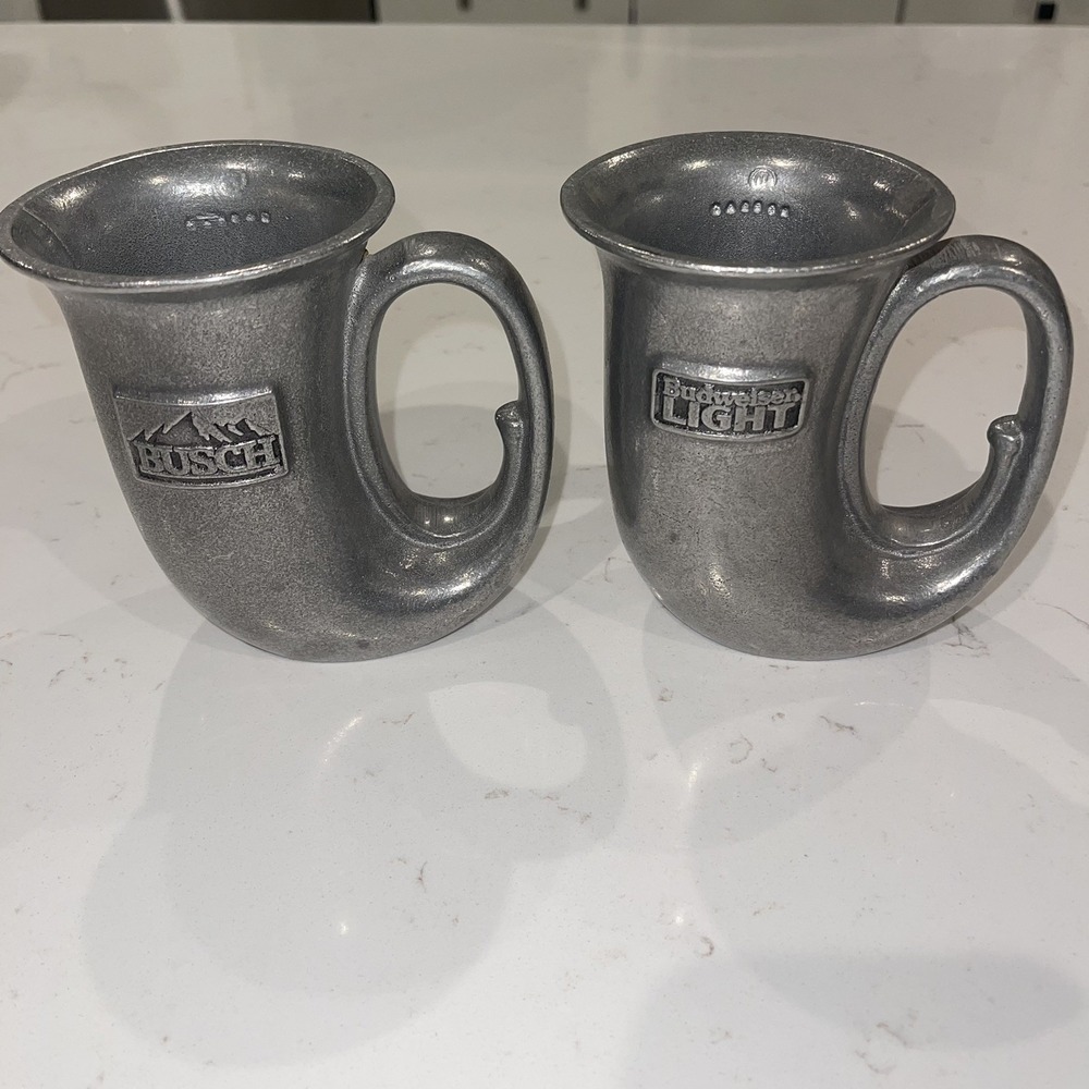 Vintage RARE Mardi Gras Anheuser Busch Budweiser Light Pewter French Horn Mugs